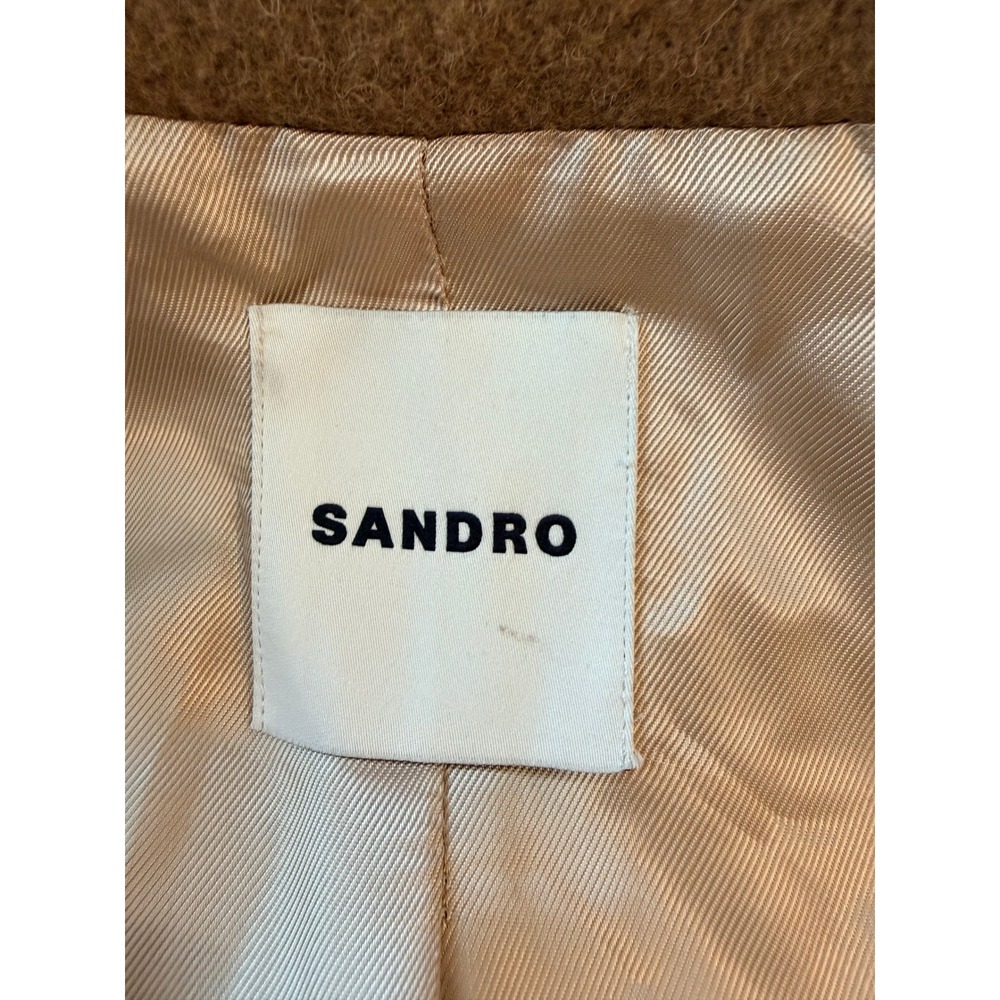 Sandro Straight Cut Brushed Wool Coat Double Breasted Long Camel Brown 36 S - Picture 4 of 16
